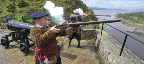 Dumbarton Castle shooting guns